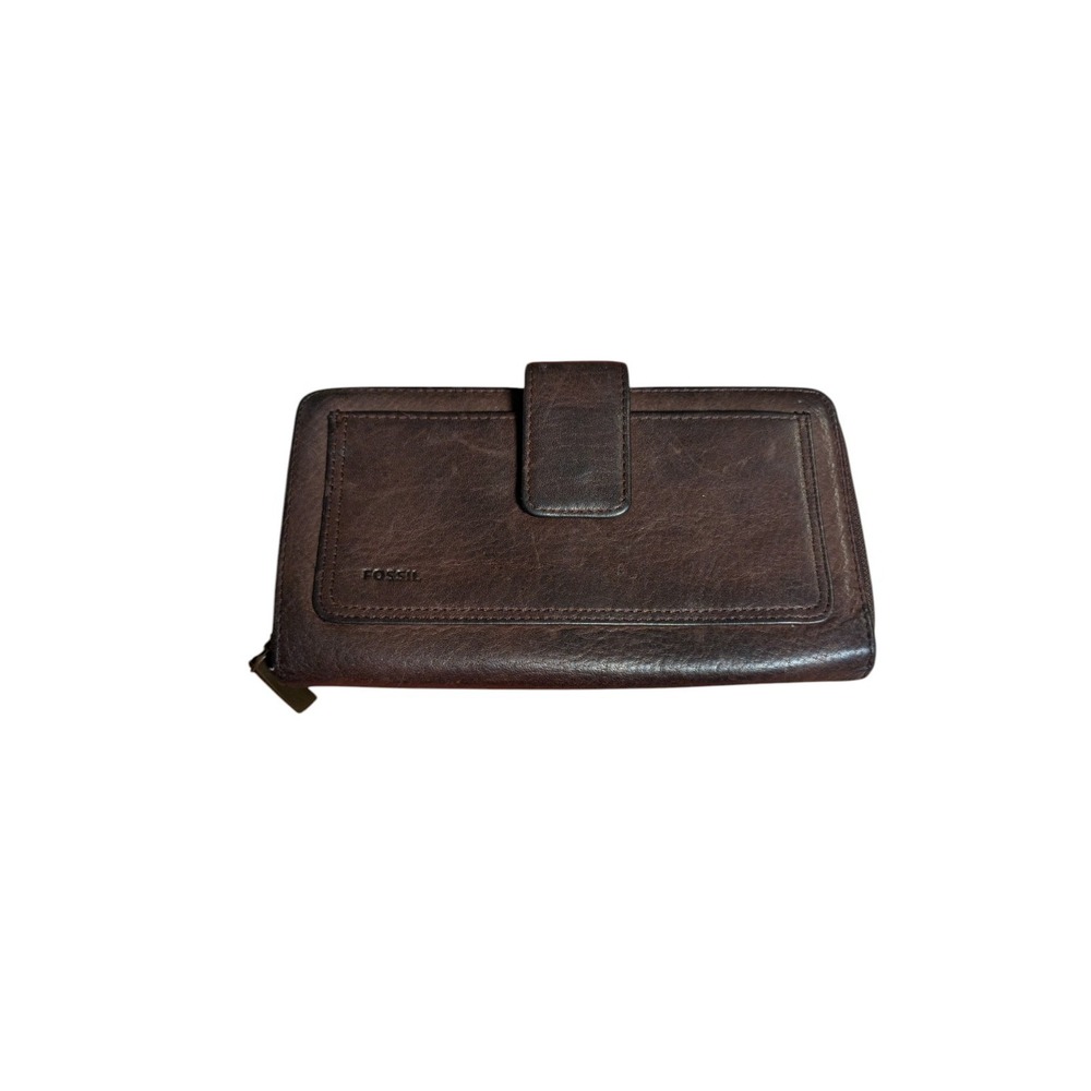 Vintage Fossil Clutch‎ Trifold Checkbook Wallet Brown